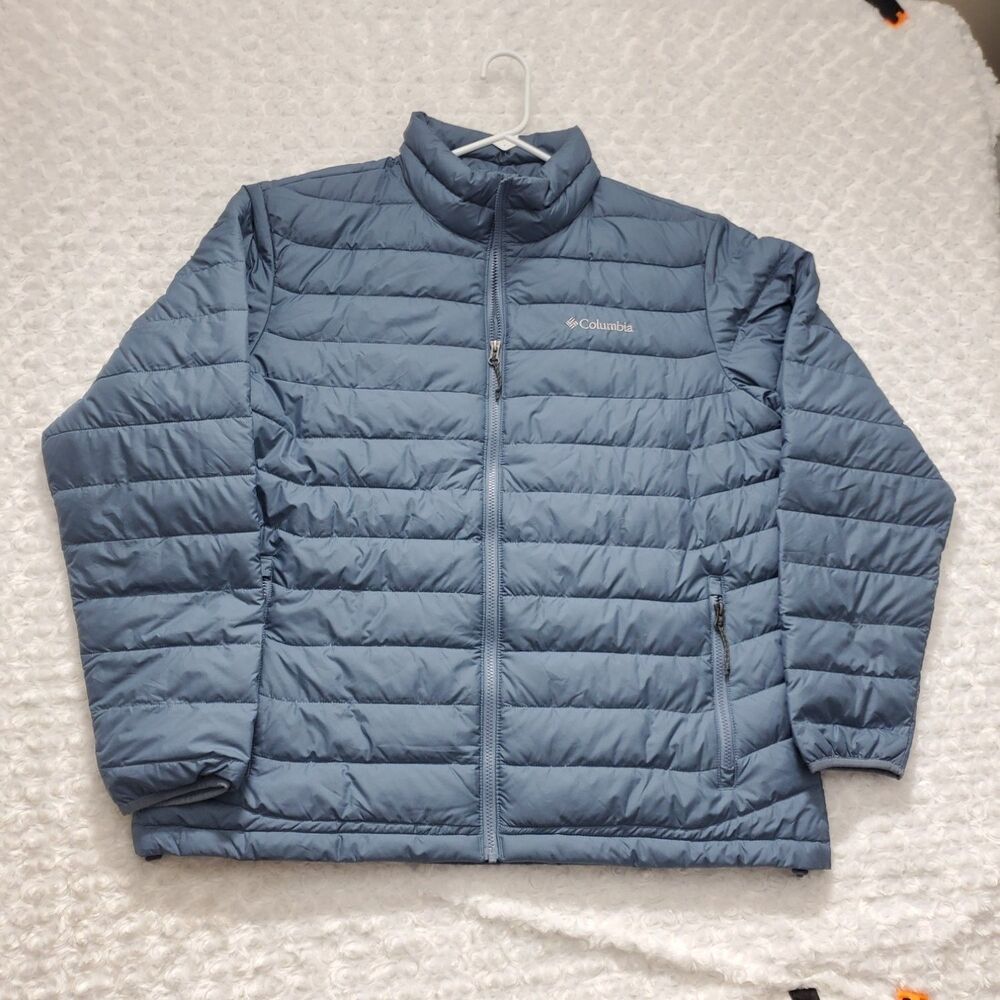 Columbia Jacket Powder Lite Mens XL Blue Full Zip Embroidered Quilted Insulated